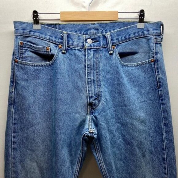 Levi's 505 Men's Blue Jeans Medium Wash Regular Fit 36x32 Straight Leg Stretch - Picture 2 of 11